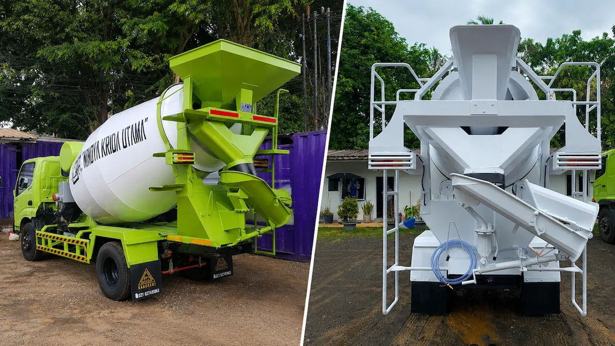 Truk mixer beton tampak belakang